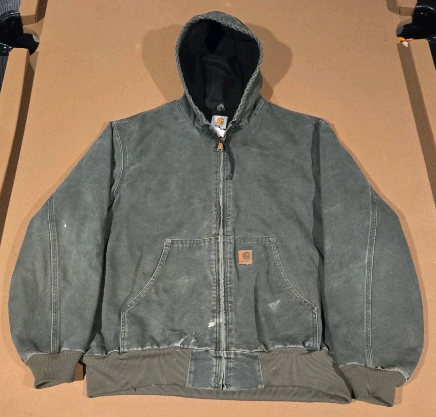 Vintage Carhartt Jacket J25 MOS Size Large Green Hooded Thermal Mesh Lined