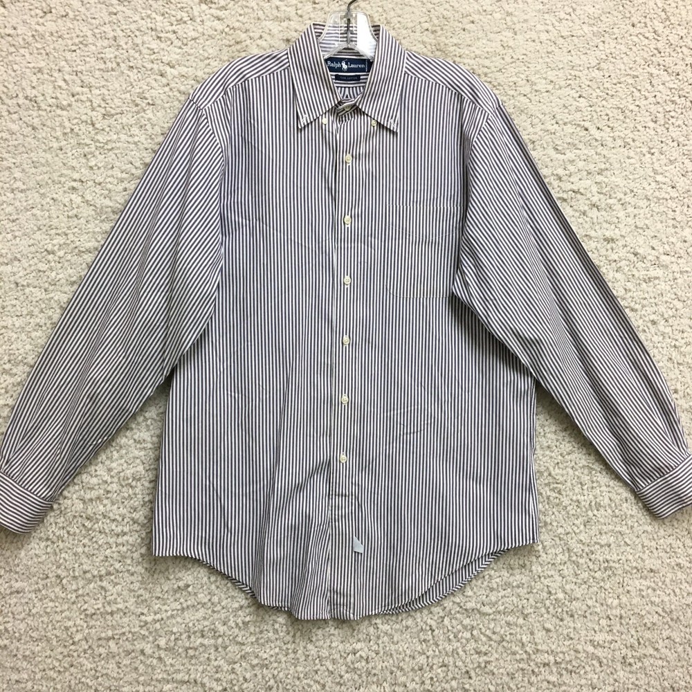 Ralph Lauren Dress Shirt 15.5 Adult Purple Striped Button Down Long Sleeve Mens