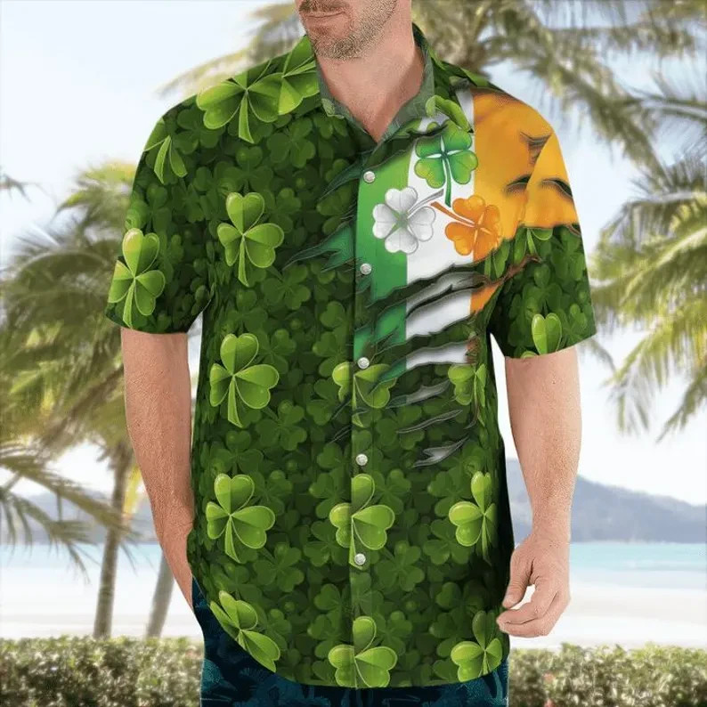 St Patrick's Day Irish Hawaiian Shirt Shamrock Green Men Women Gift