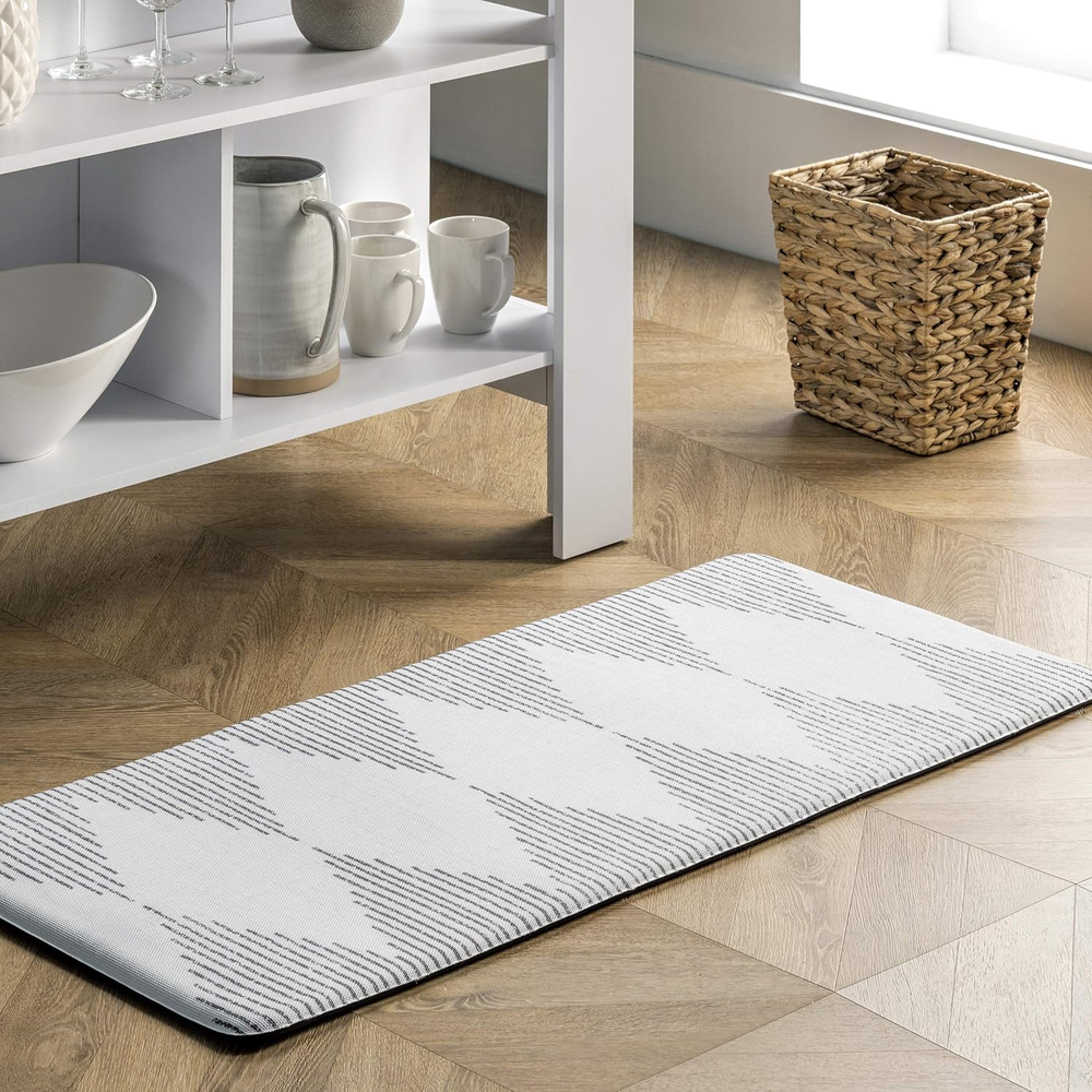 Diamond Stripes Anti Fatigue Kitchen or Laundry Room Comfort Mat, 2x3, Light Gre