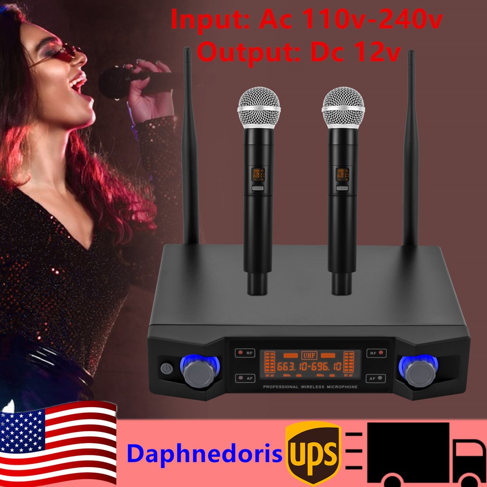 Professional UHF Dual Wireless Microphone System Cordless Mic Set