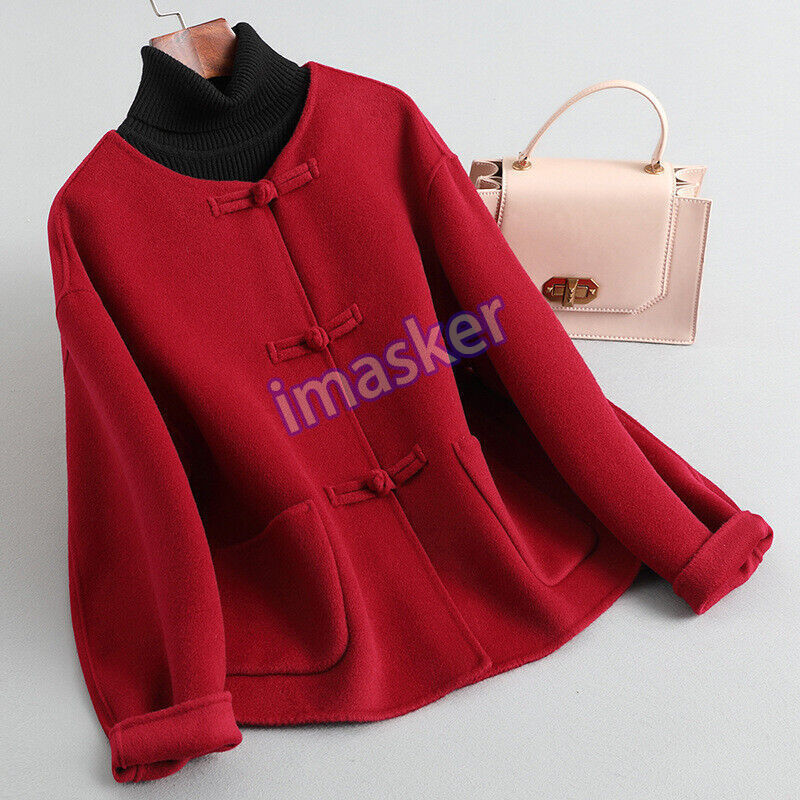 New Women Winter Double Sided Cashmere Coat Short Chinese Style Woolen Coat