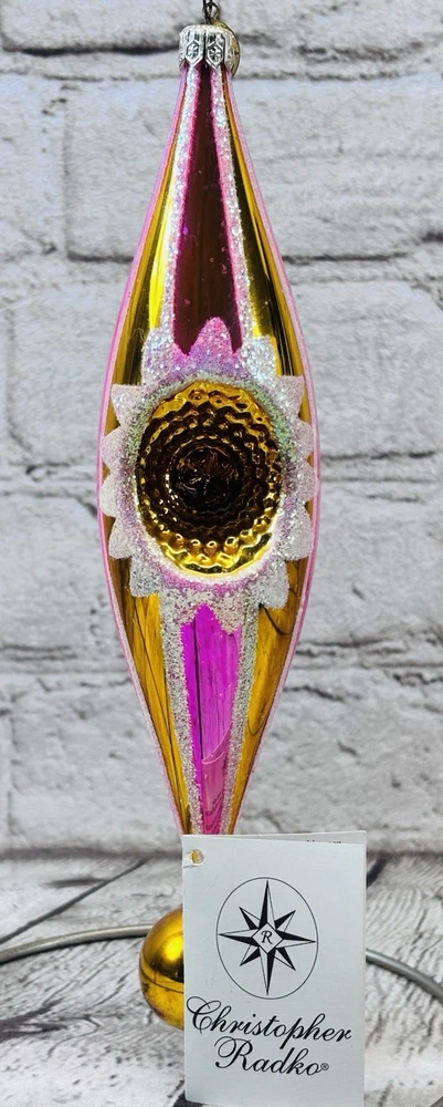 Radko 01-0992-0 Aura Glow Drop Ornament Pink Gold Glass Rare 2001 READ DESC