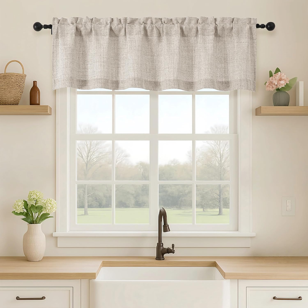 Valance for Windows, Light Filtering Faux Linen Textured Small Short Valance Kit