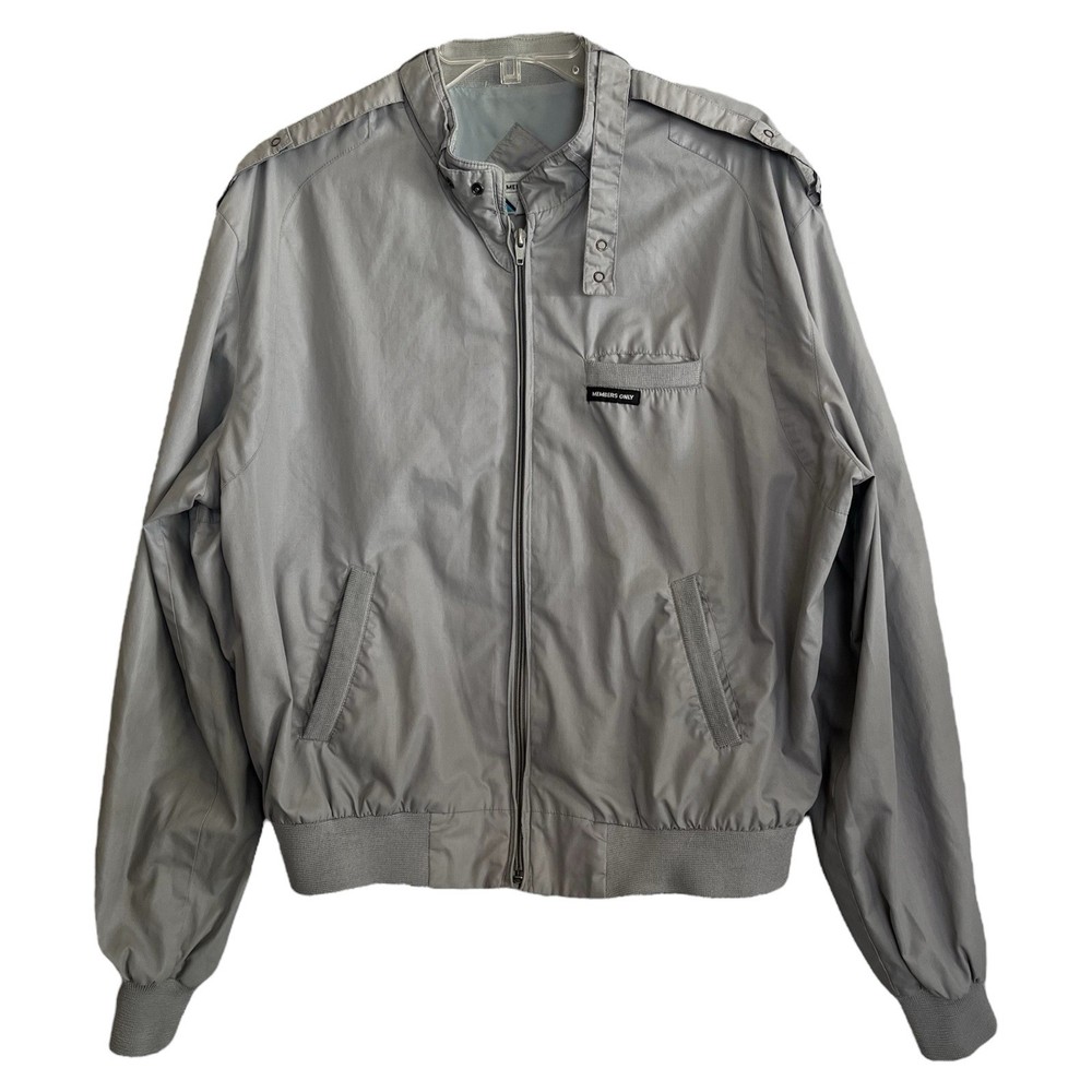 Vintage Gray Members Only Cafe Racer Bomber Jacket Men's 46 Moto Zip-image