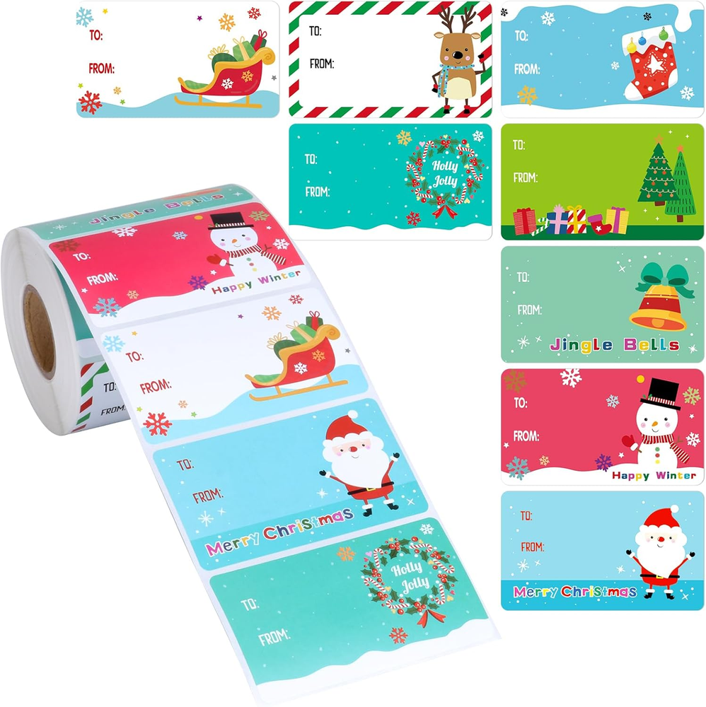 500 PCS Christmas Gift Tags Christmas Santa Claus Stickers Self Adhesive Cartoon