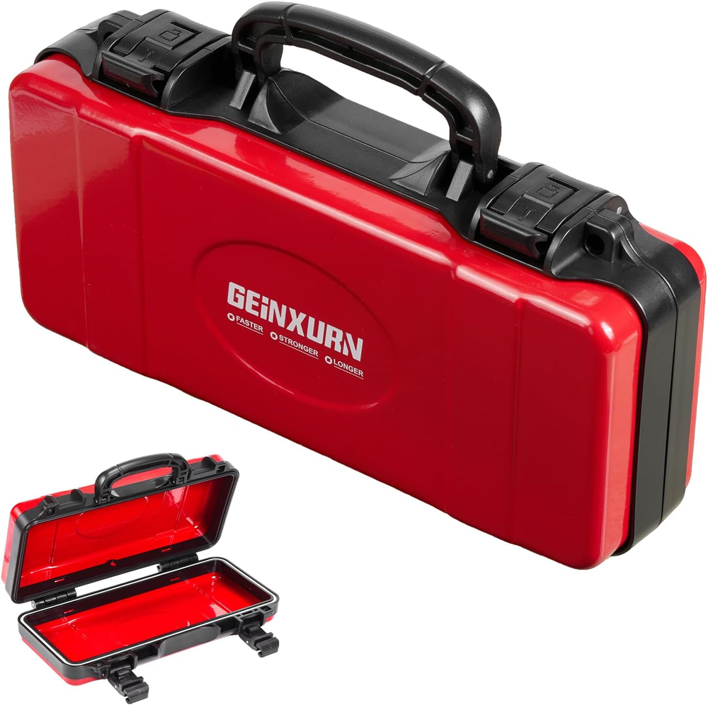 11”Red Tools Box, Portable Steel Heavy-Duty Tool Case with Safety Latch and Hand