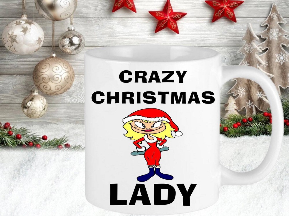 Personalised Customised Christmas Mug Crazy Christmas Lady Funny Novelty