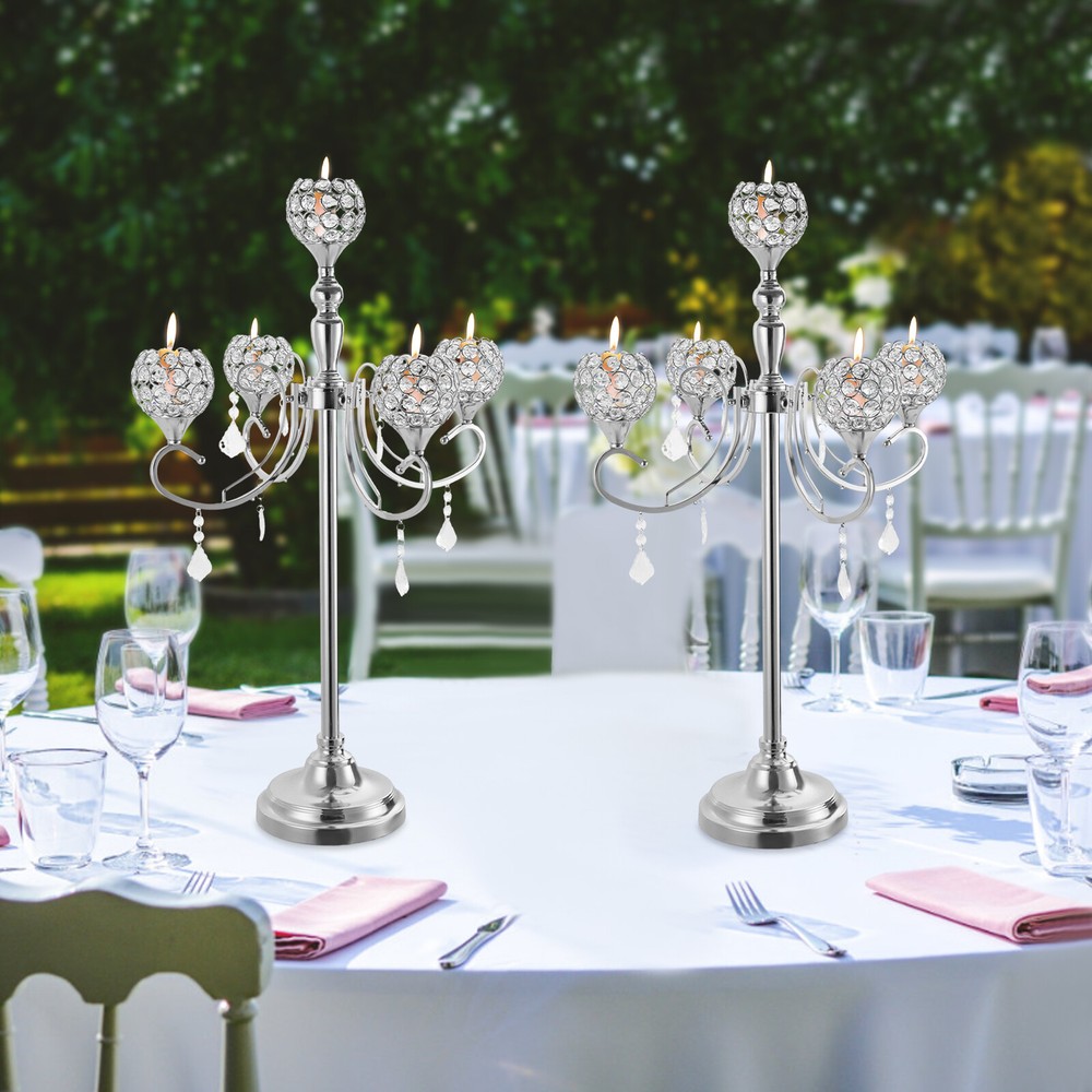 2*5-Head Tabletop Crystal Candle Holders Iron Electroplating Crystal Candle Hold