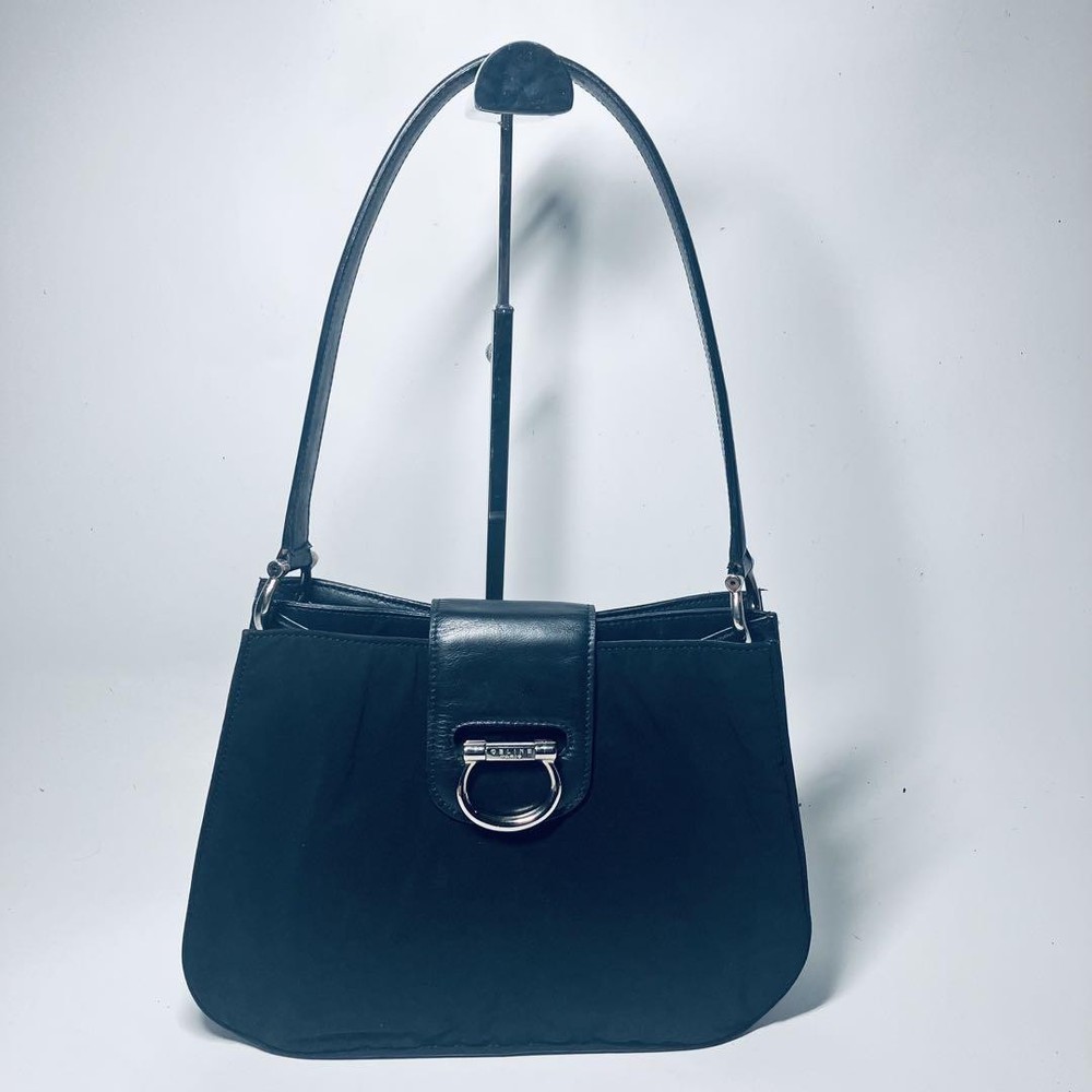 Celine Black One Shoulder Circle Bag in Nylon and Leather
