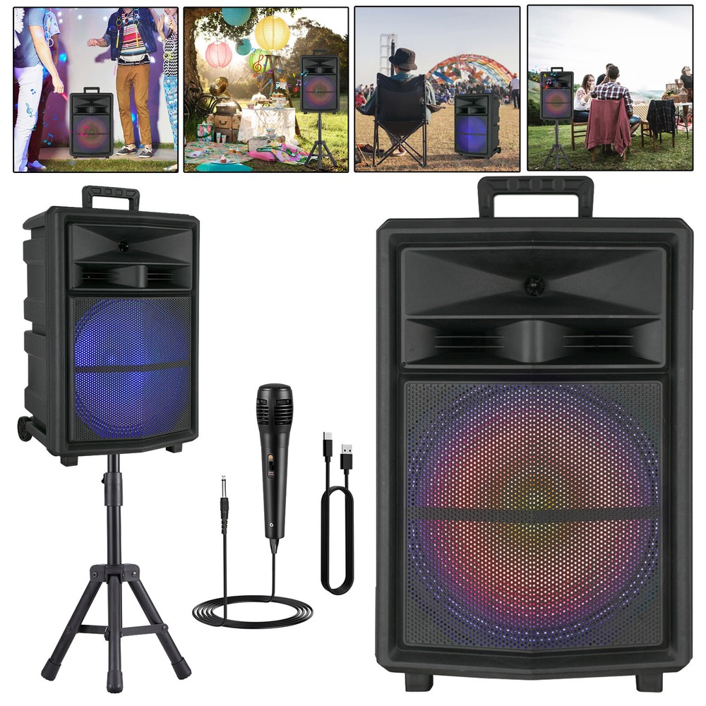 15-Inch Portable Bluetooth DJ Speaker with Mic AUX FM Subwoofer Heavy Bass for Parties