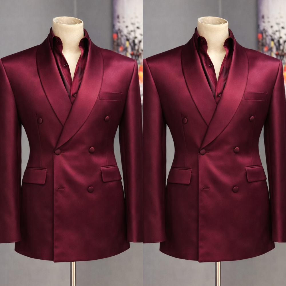 2 Pieces Men Suits Silk Satin Wedding Tuxedos Shawl Lapel Prom Groom Blazers