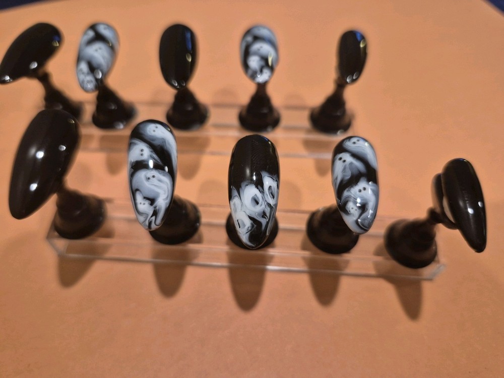 Spooky Halloween Ghost Press-On Nails Large Size Medium Almond Shape