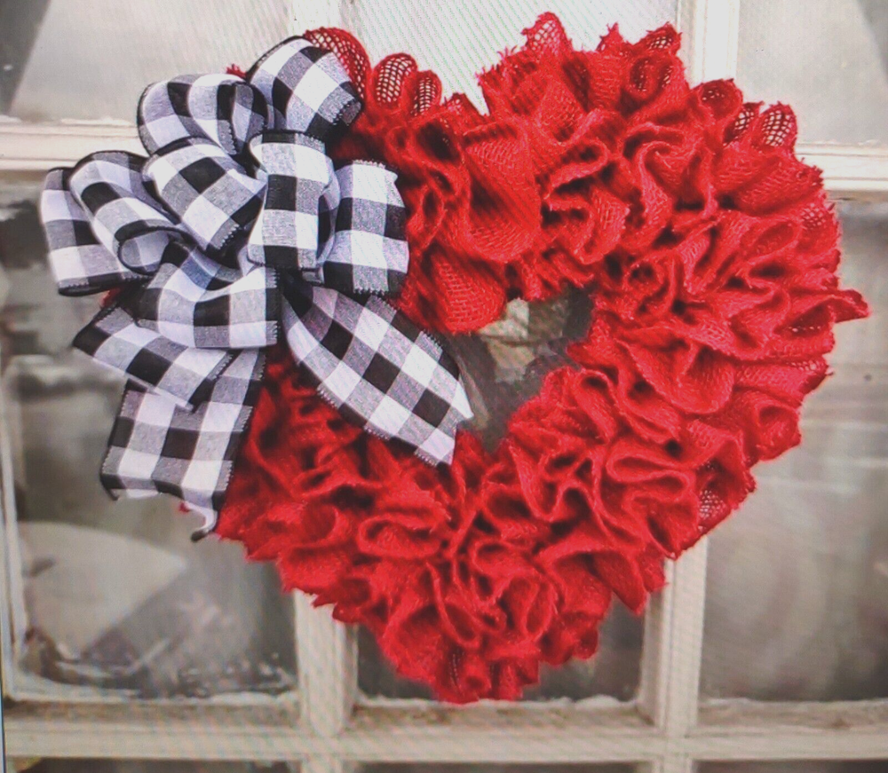 Heart Shaped Seasonal Wreath for Door or Porch in Red with Ribbon-image