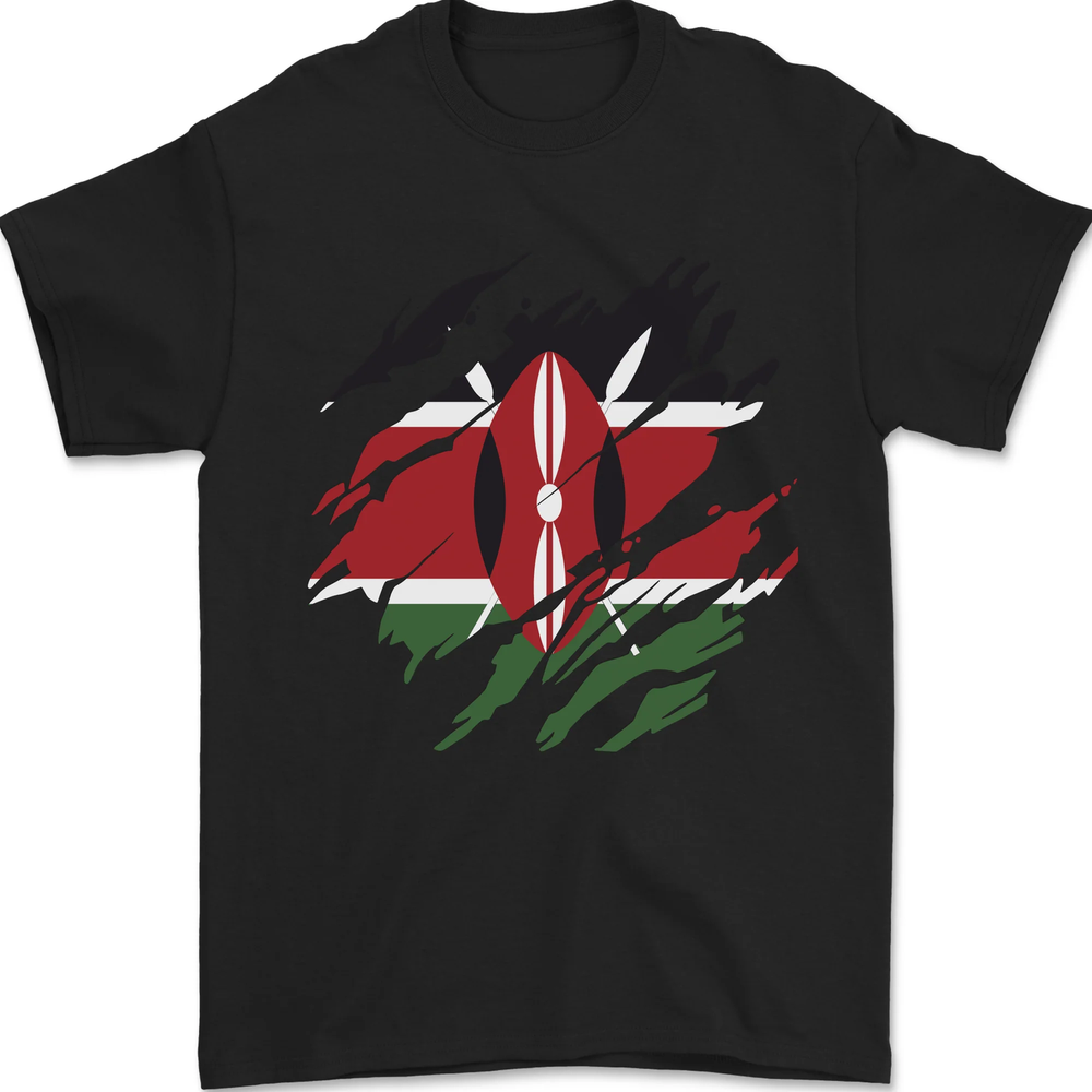 Torn Kenya Flag Kenyan Day Football Mens T-Shirt 100% Cotton