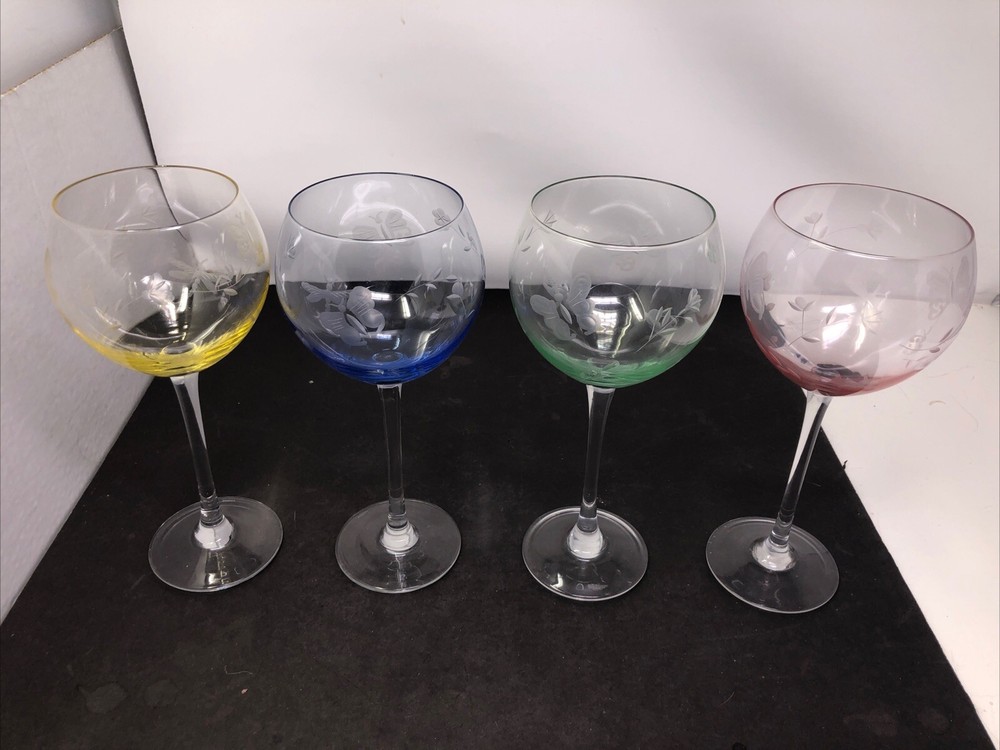 Set of 4 Lenox Butterfly Meadow Etched Balloon Wine Glass Goblet 15oz 9”