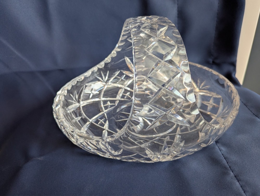 Leaded Glass Etched Candy Dish 9 Inch Wide 5 Inch Tall