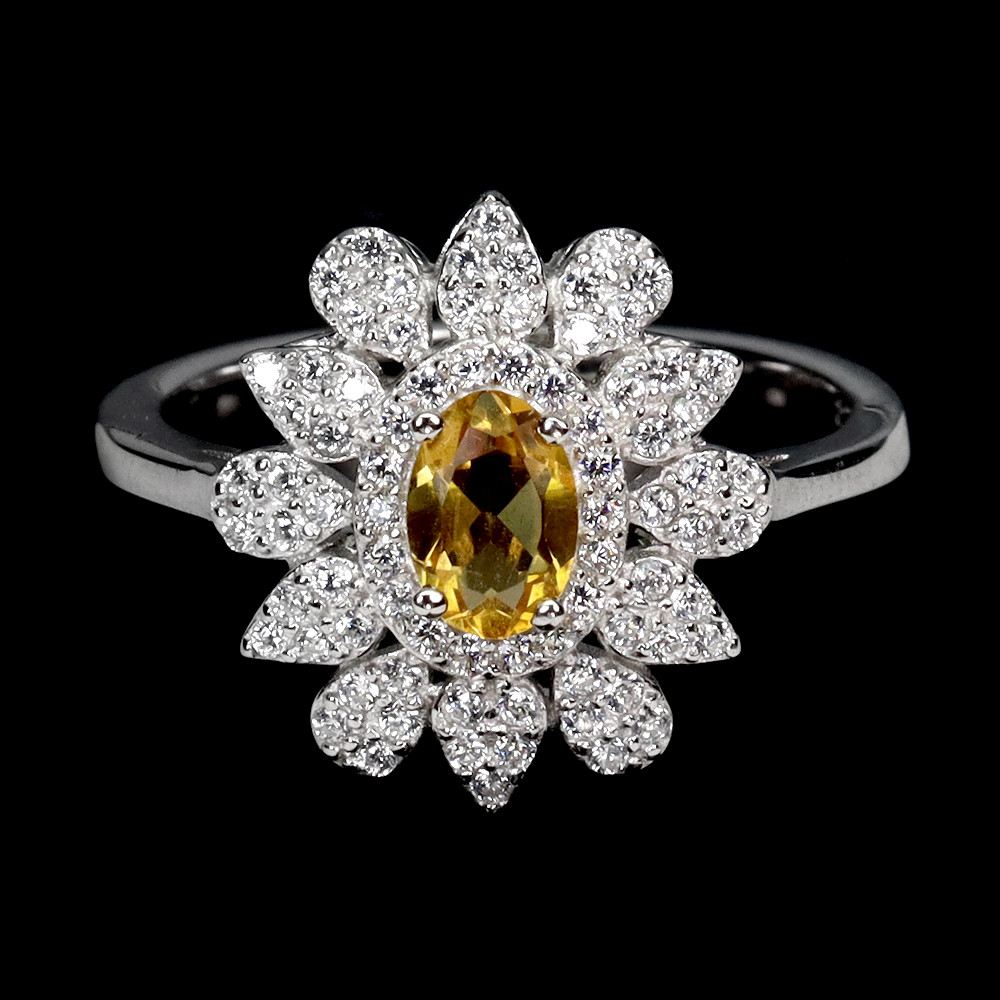 925 Sterling Silver Size 7 Ring with 6x4mm Natural Oval Citrine Gemstone