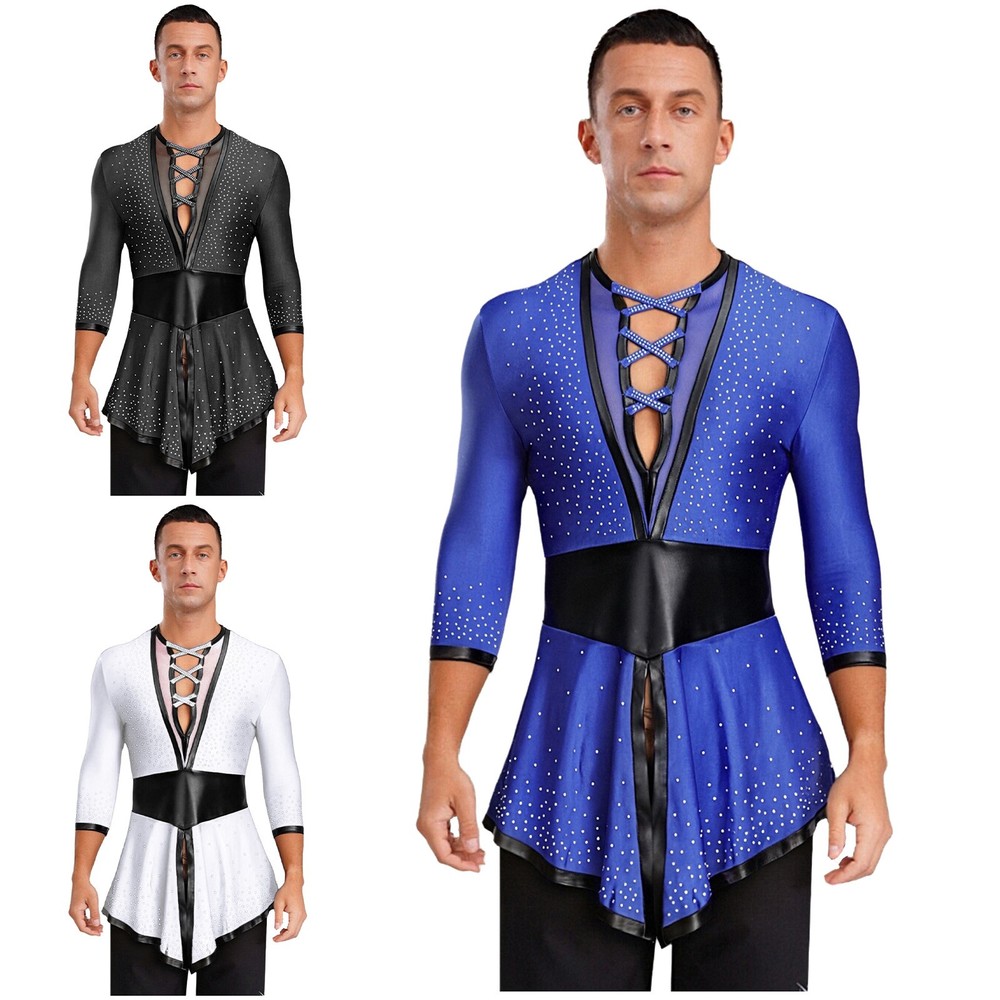 Men Rumba Dance Shirts Shiny Rhinestone Swallowtail Shirt Latin Ballroom Costume