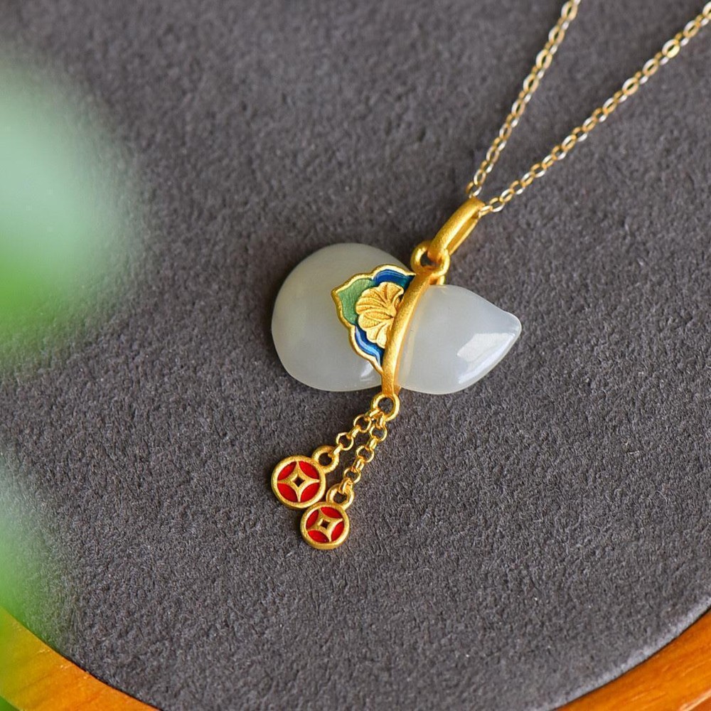 White Jade Gourd Pendant Necklace 925 Silver Natural Amulet Women Jewelry