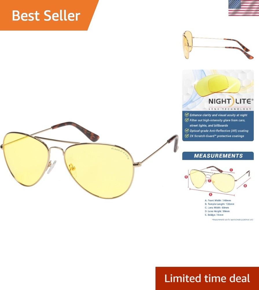 Classic Aviator Night Driving Glasses for Better Vision