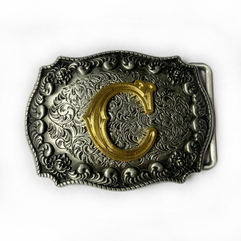 Western Belt Buckle for Men Cowboy Rodeo Vintage Style Wear Alphabet Letter C