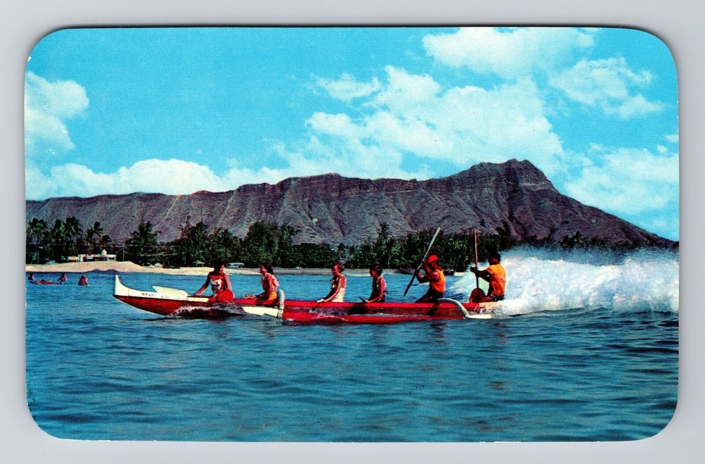 Waikiki HI-Hawaii, Outrigger Canoe, Scenic View, Vintage Postcard