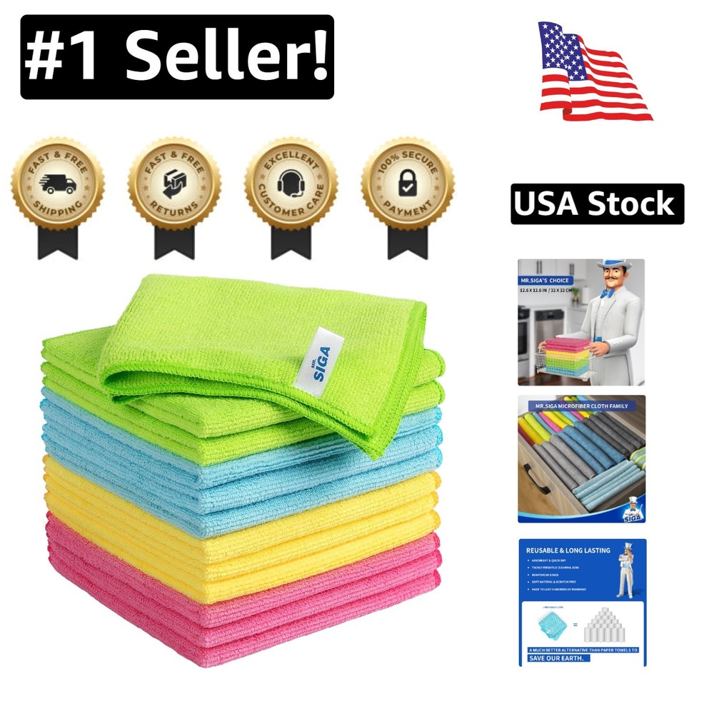 12-Pack Assorted Color Microfiber Quick-Dry Cleaning Cloths 12.6 Inch