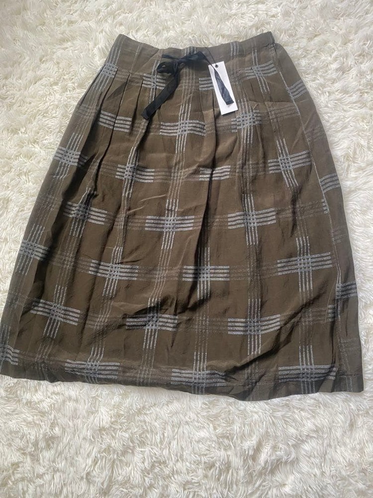 pas de calais Flare Skirt Size 36 Olive Green Check New Unused