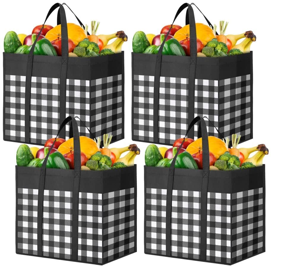 WOWBOX 4-Pack Foldable Reusable Grocery Shopping Tote Bags Bulk Set