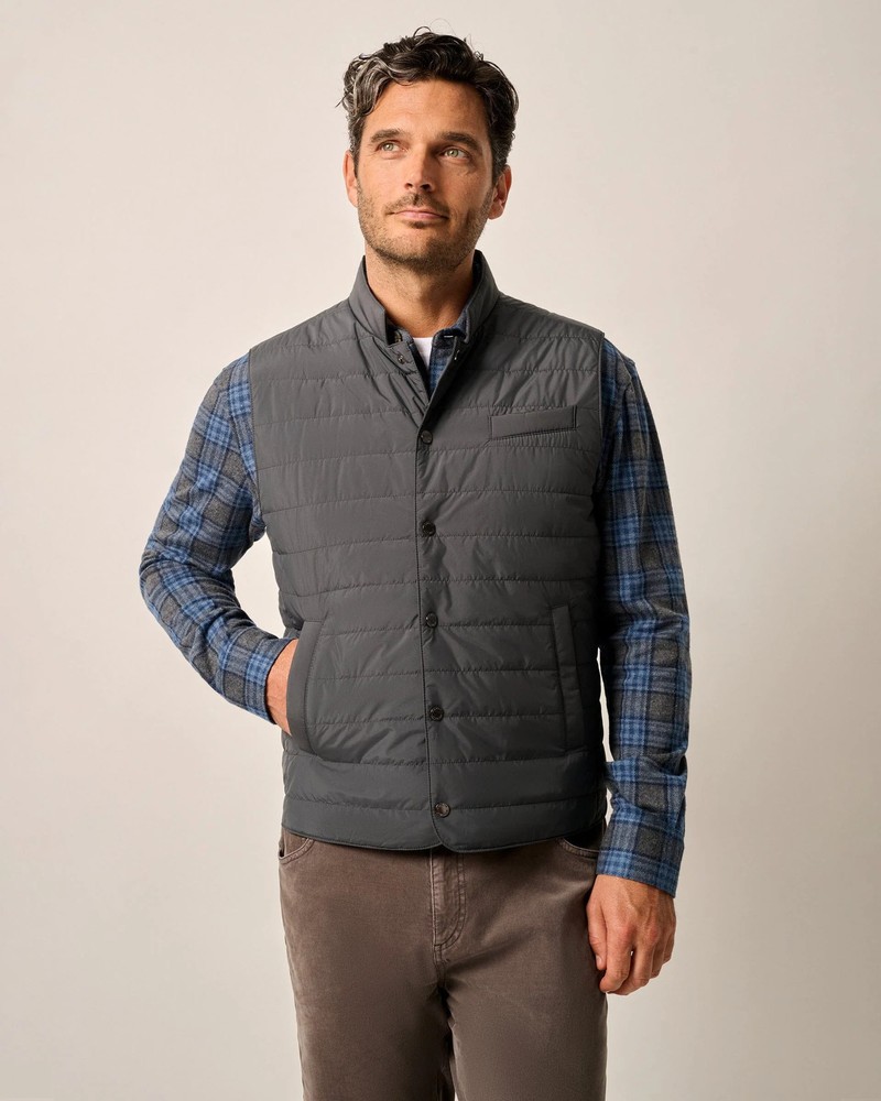 johnnie-O Apo Quilted Button Up Vest Graphite Size XL