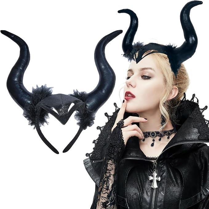 Devil Horns Headband Halloween Black Cosplay Horn Hair Hoop Gothic Headwear...