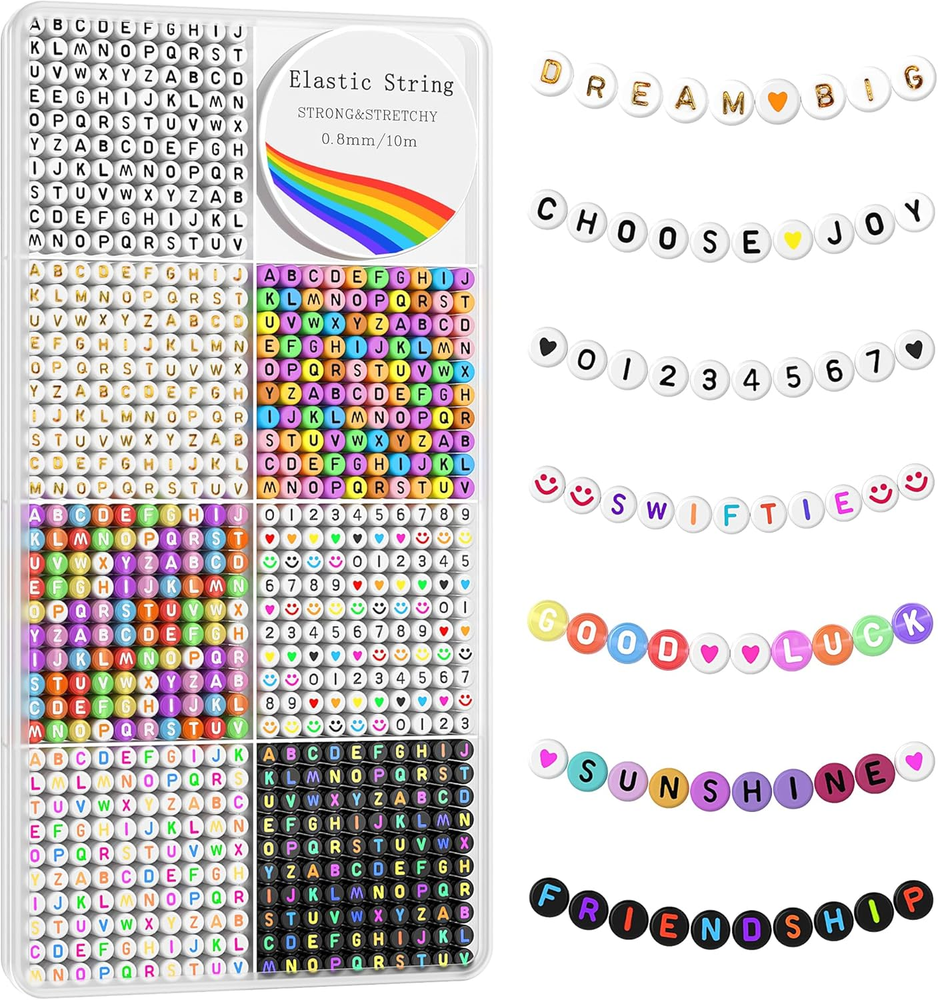 1600 Pcs Letter Beads Kit, 6 Styles of Colorful Alphabet Beads for Bracelet, Num