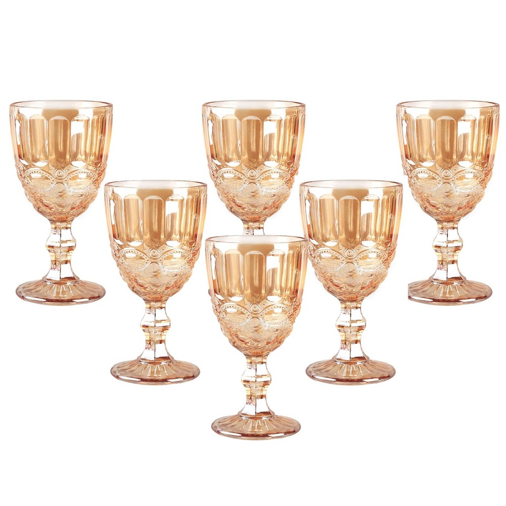 Vintage Wine Glasses Set of 6, 10 Ounces Colored Glass Water Goblets, Unique ...