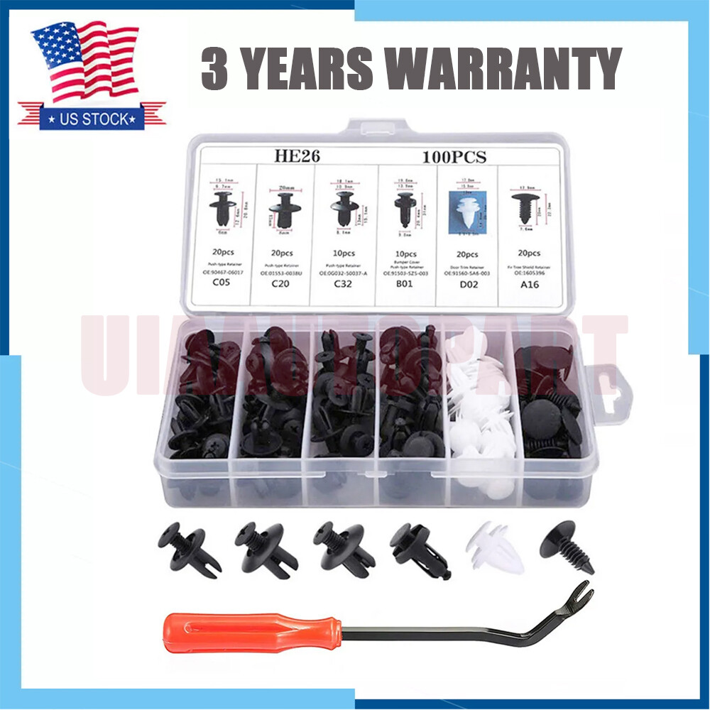 100Pcs Car Retainer Clips Auto Fasteners Push Trim Clips Pin Rivet Bumper Kit