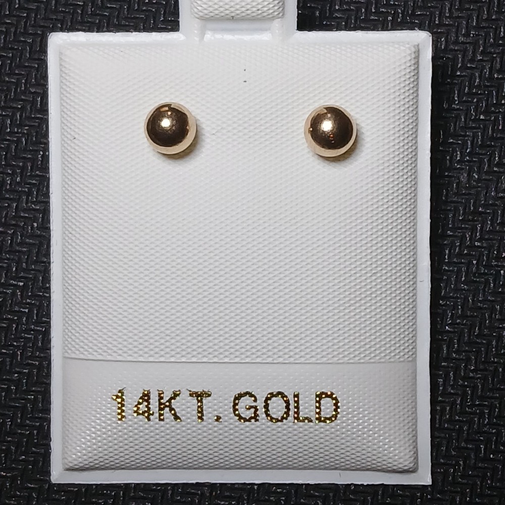 14K Solid Yellow Gold Ball Stud Earrings 4 mm