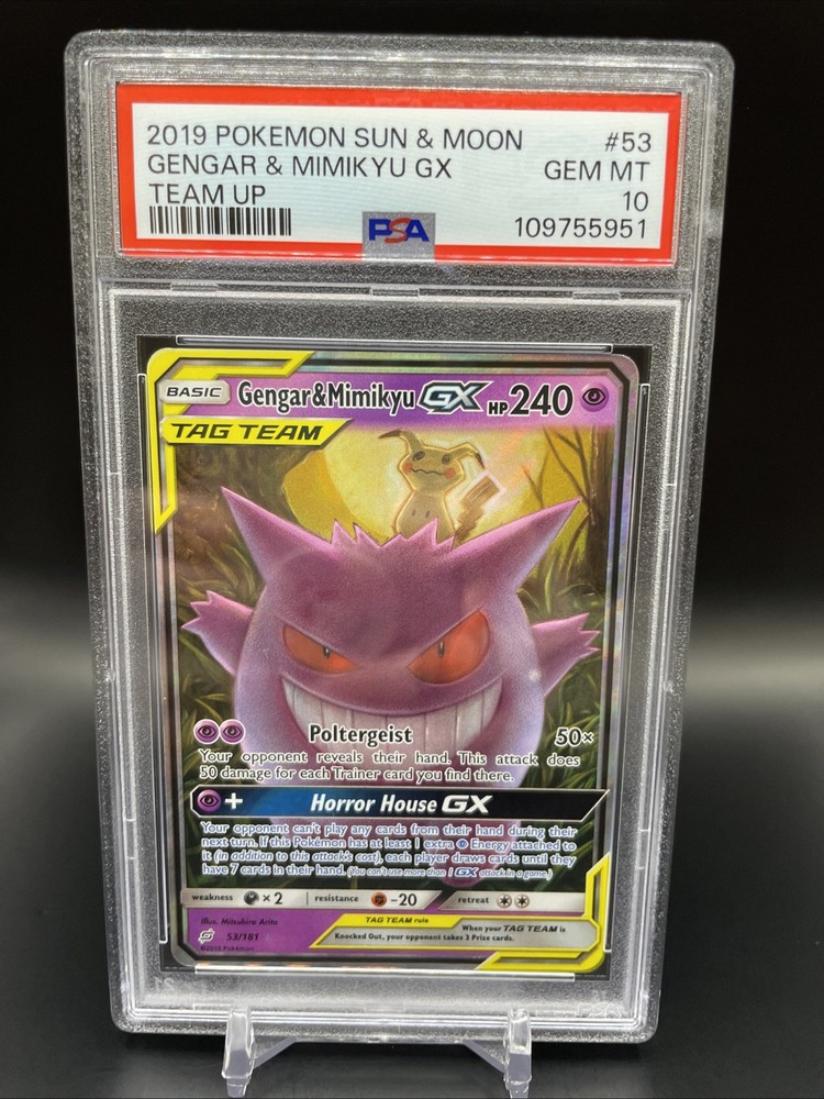 PSA 10 Pokémon Sun Moon Team Up Gengar Mimikyu GX 53/181 Ultra Rare