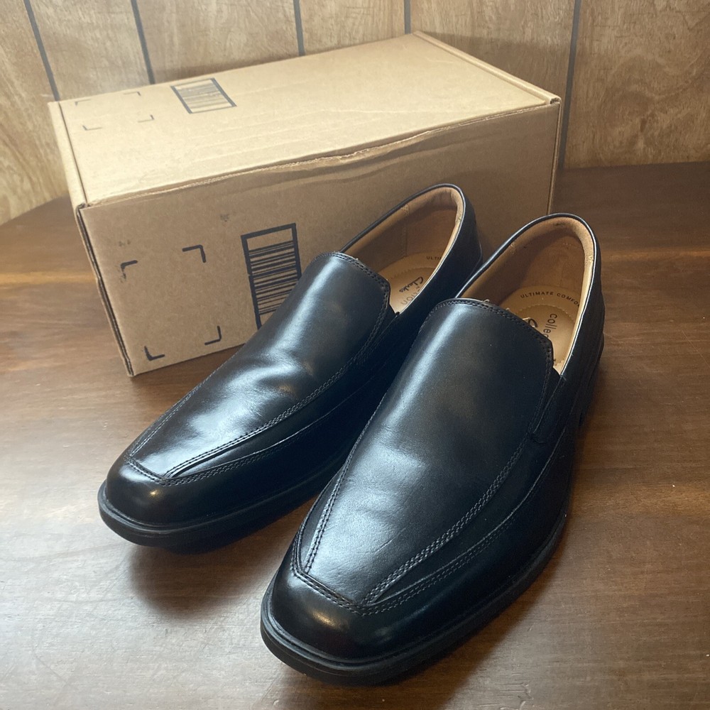 Mens Clarks Black Leather Slip On Shoes : Tilden 9 1/2 M