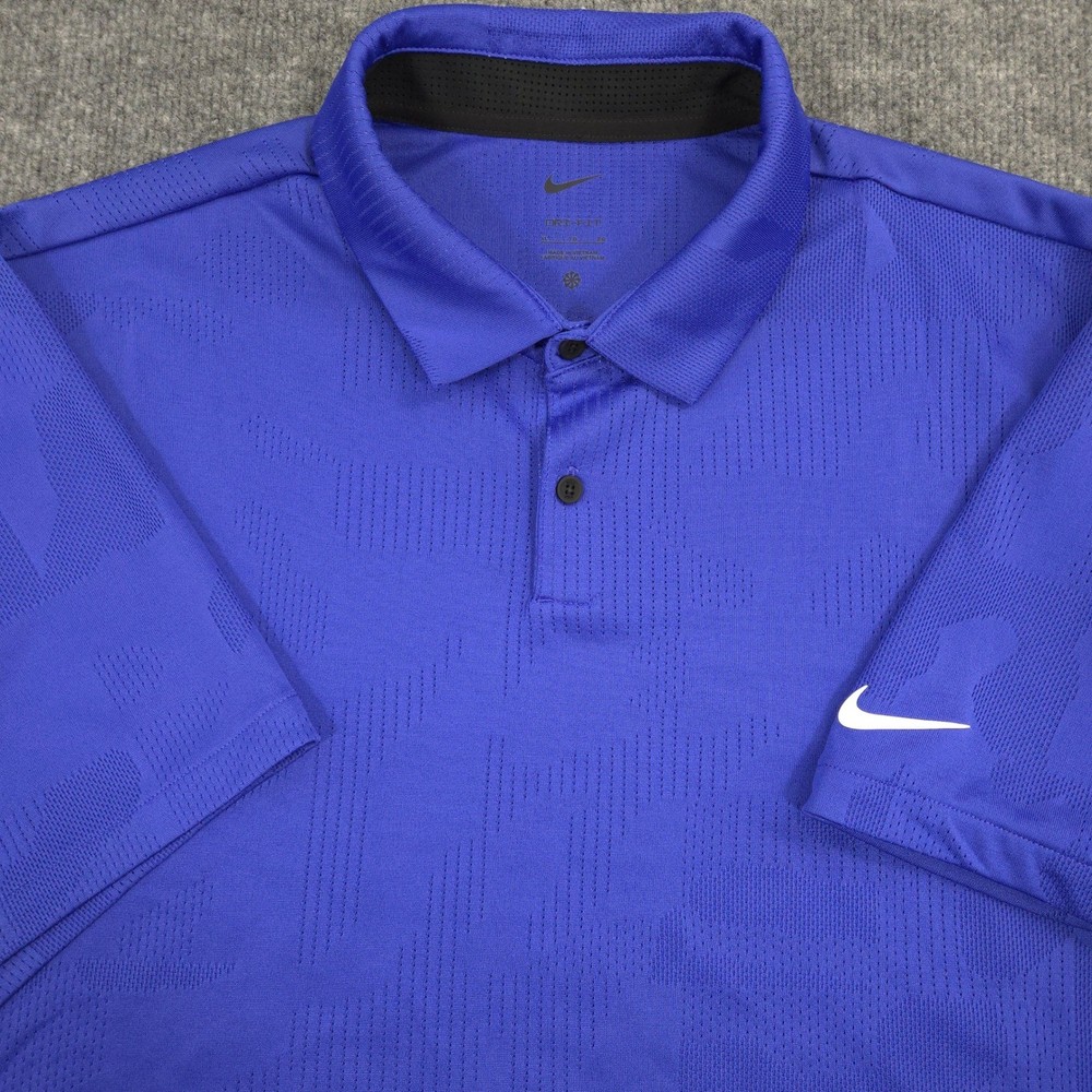 Nike Dri-FIT Tour Polo Shirt Mens XL Blue Geometric Vented Golf Performance