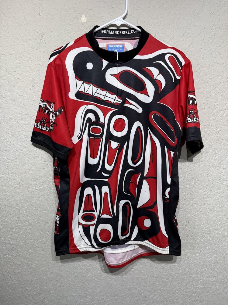 Performance Bike Cycling Jersey Mens XL Full Zip Short Sleeve Totem Tribal