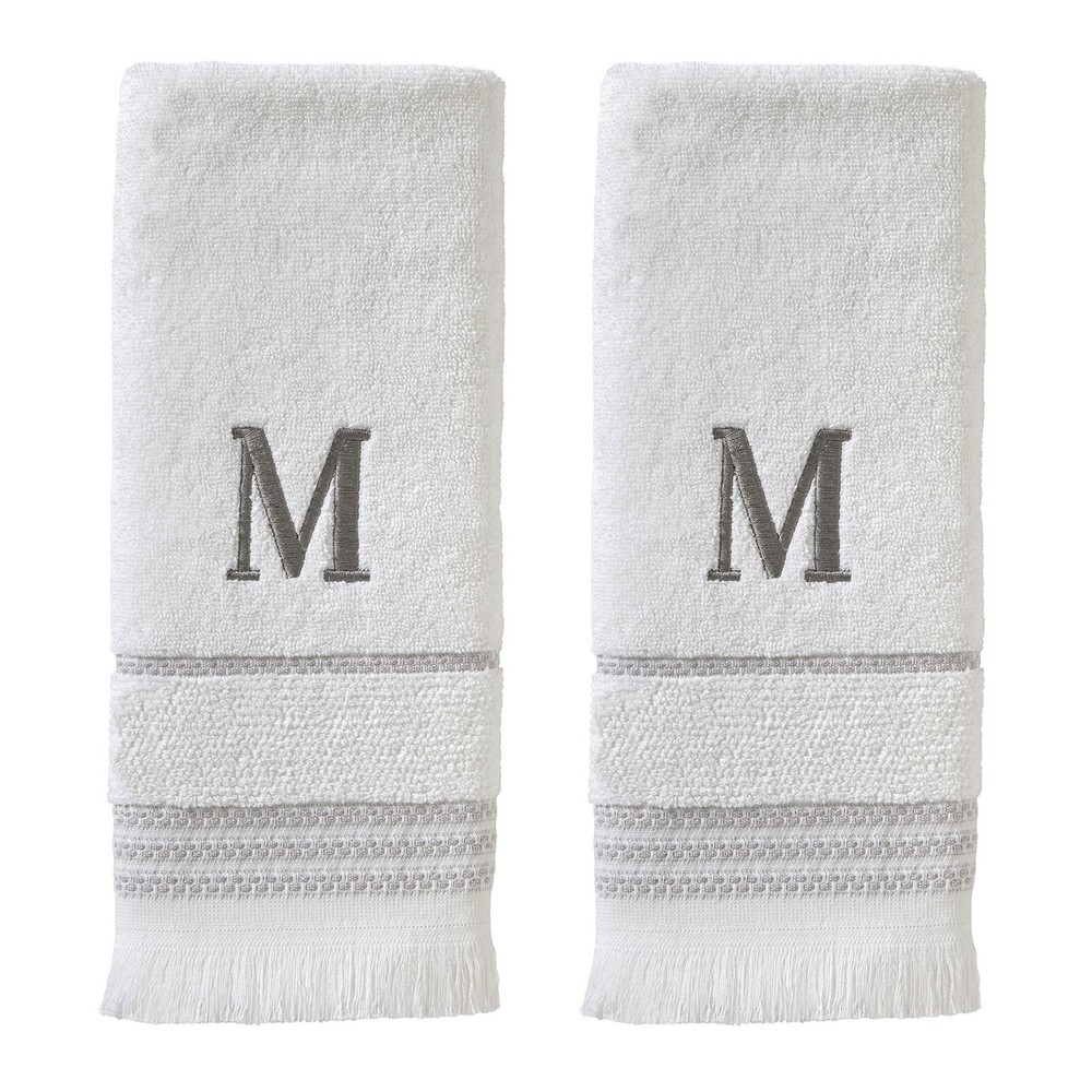 Casual White Monogram Hand Towel Set - 2 Pack, 16x26 Inches  
