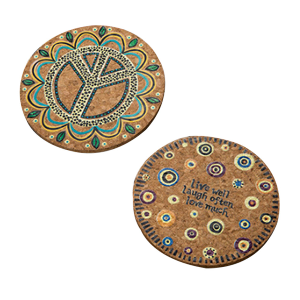 1 Pc Round Natural Cork Coasters Heat Resistant Patterned Mats Tabletop