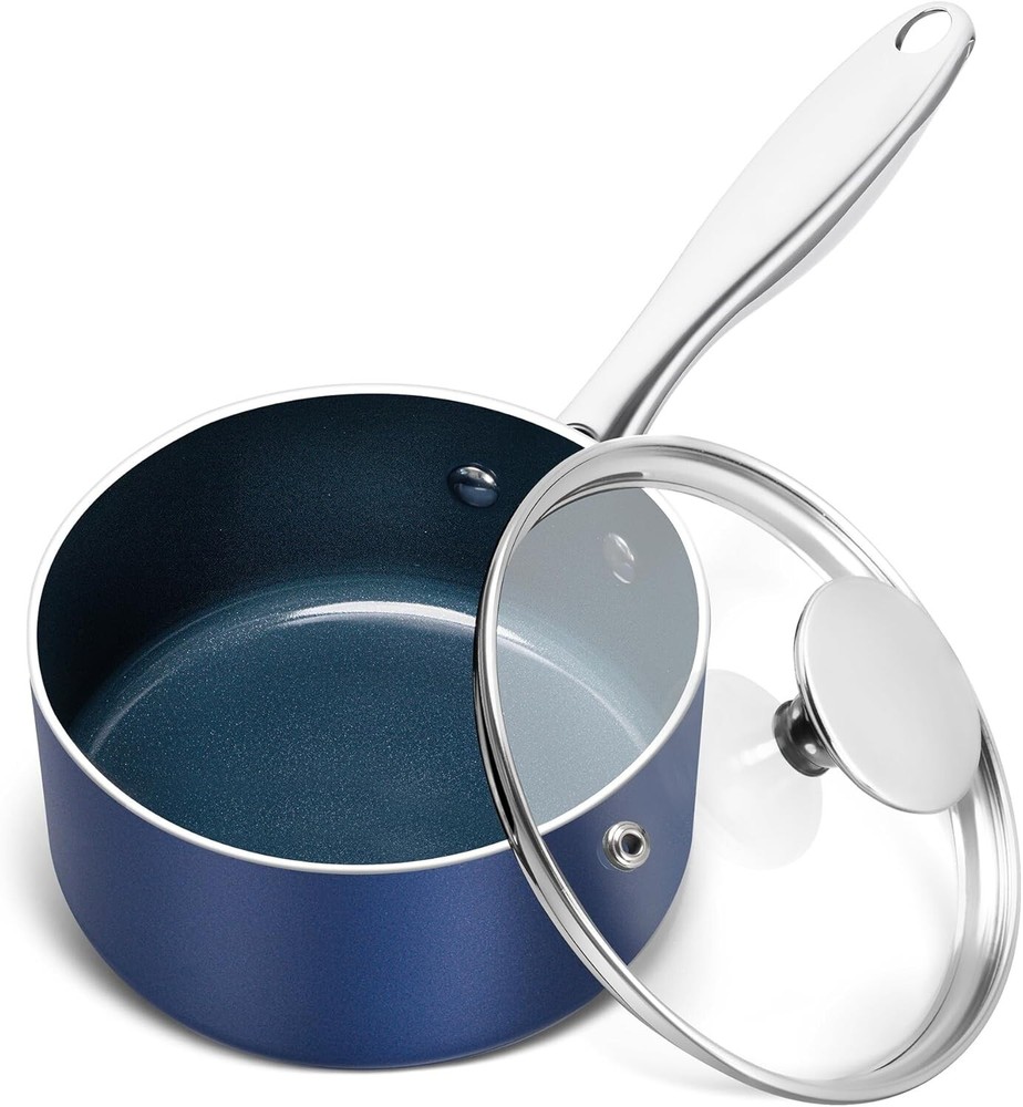 1 Quart Nonstick Ceramic Saucepan with Lid & Stainless Steel Handle