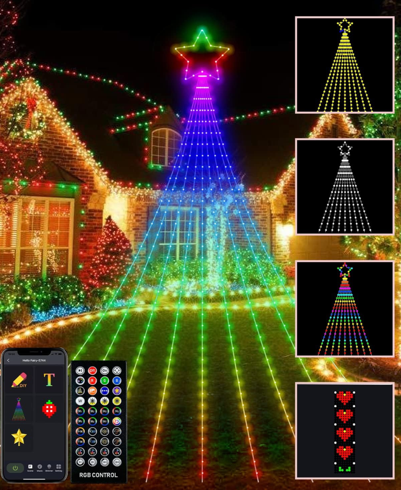 12FT Outdoor Christmas Waterfall Decorations Lights, Smart APP (USED)