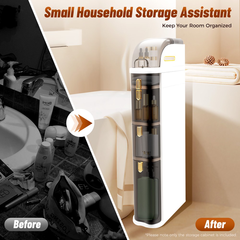 4-Tiers Free Standing Toilet Paper Holder and Storage Storage Cabinet w/ Drawers