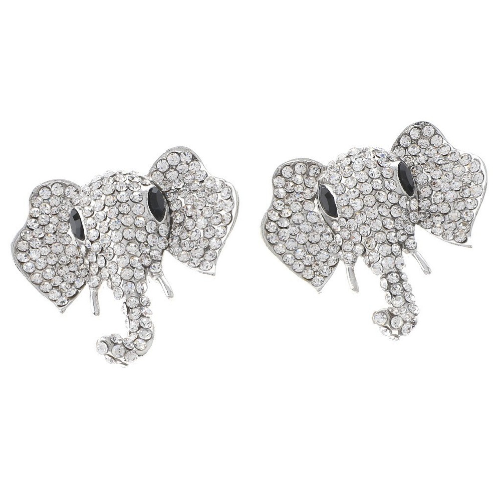 Silver Metal Crystal Rhinestone Elephant Stud Earrings ER2407-SCL