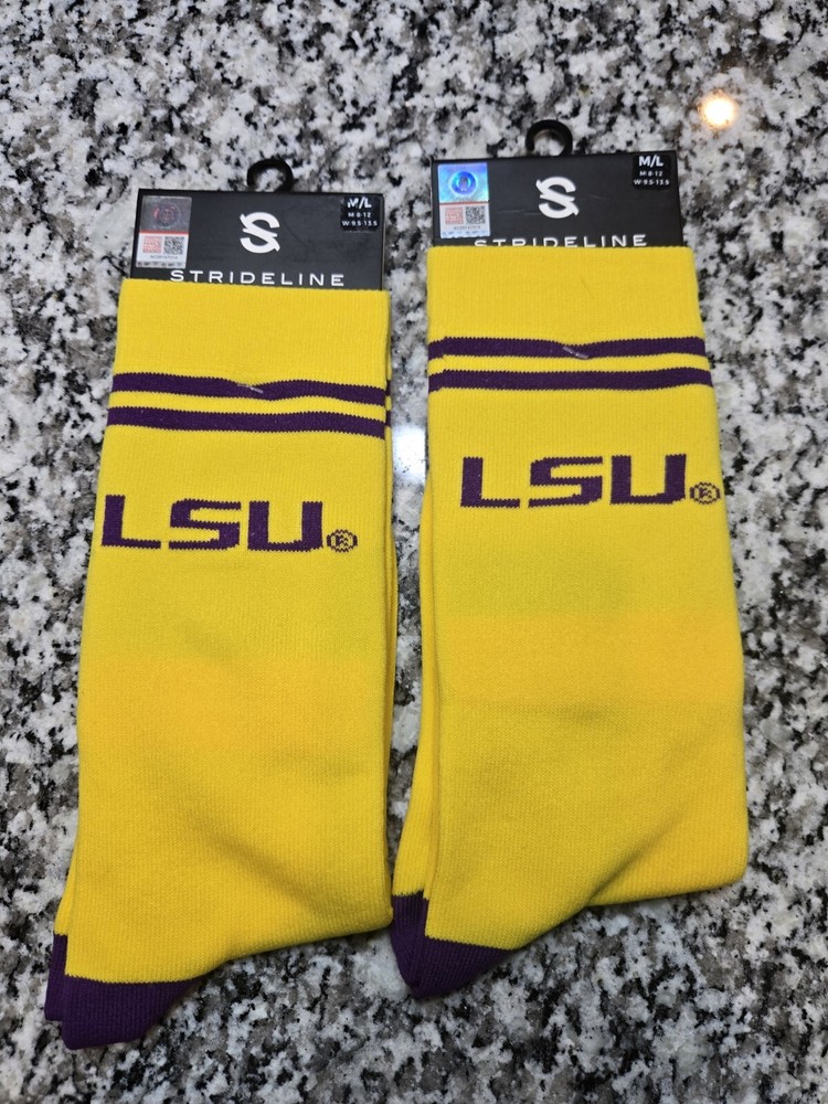 LSU Tigers Official NCAA Crew Socks 2-Pack Adult Size M/L Strideline