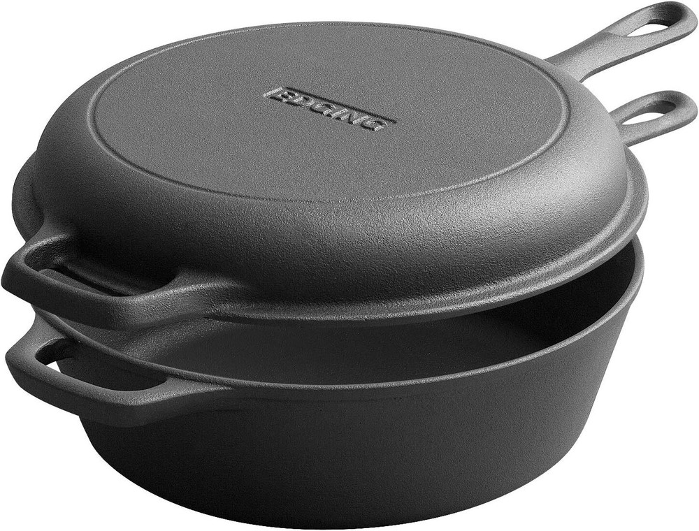 2-in-1 Pre-Seasoned Cast Iron Dutch Oven Pot with Skillet Lid Set 10