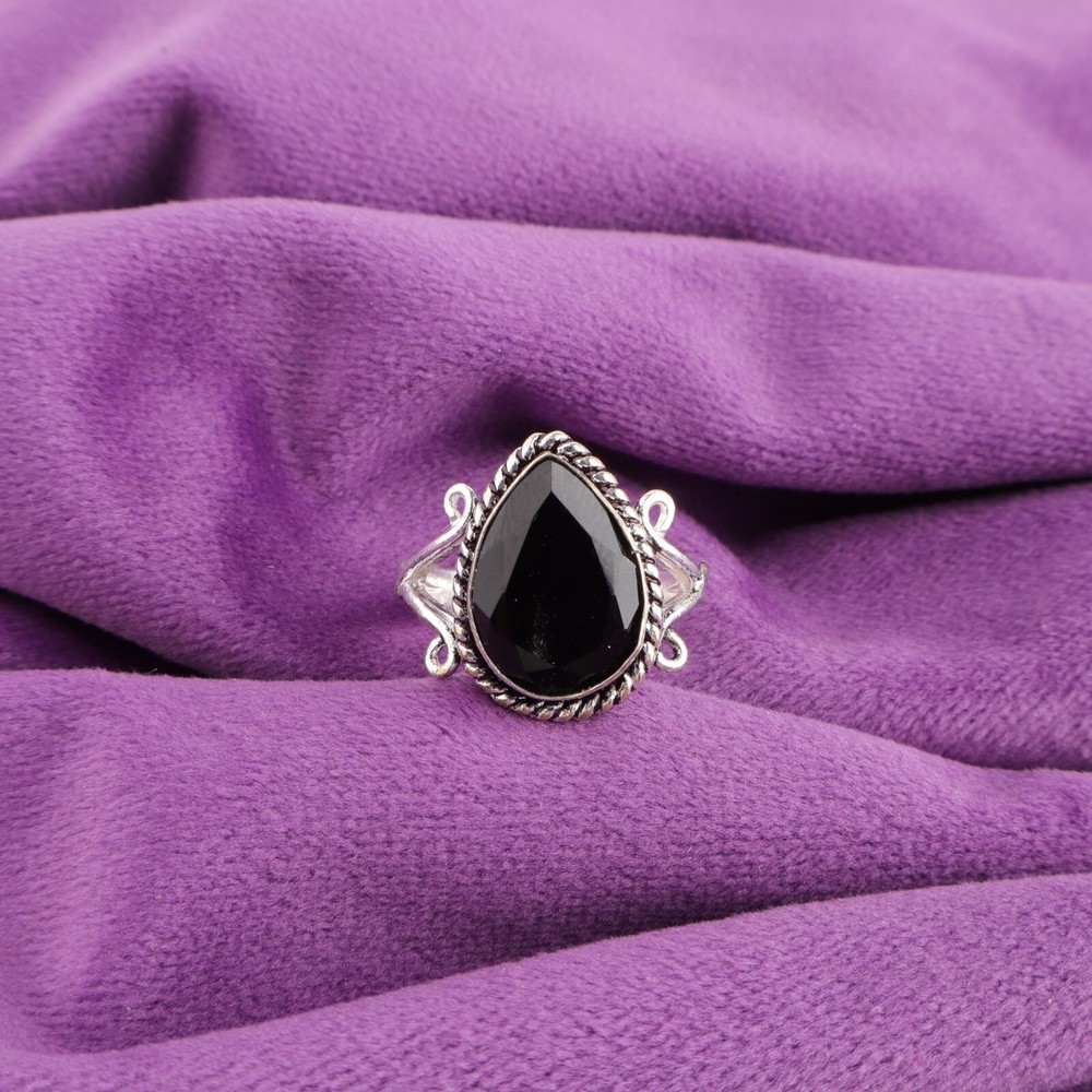 925 Silver Black Onyx Mother's Anniversary Ring Band Jewelry US Sizes  