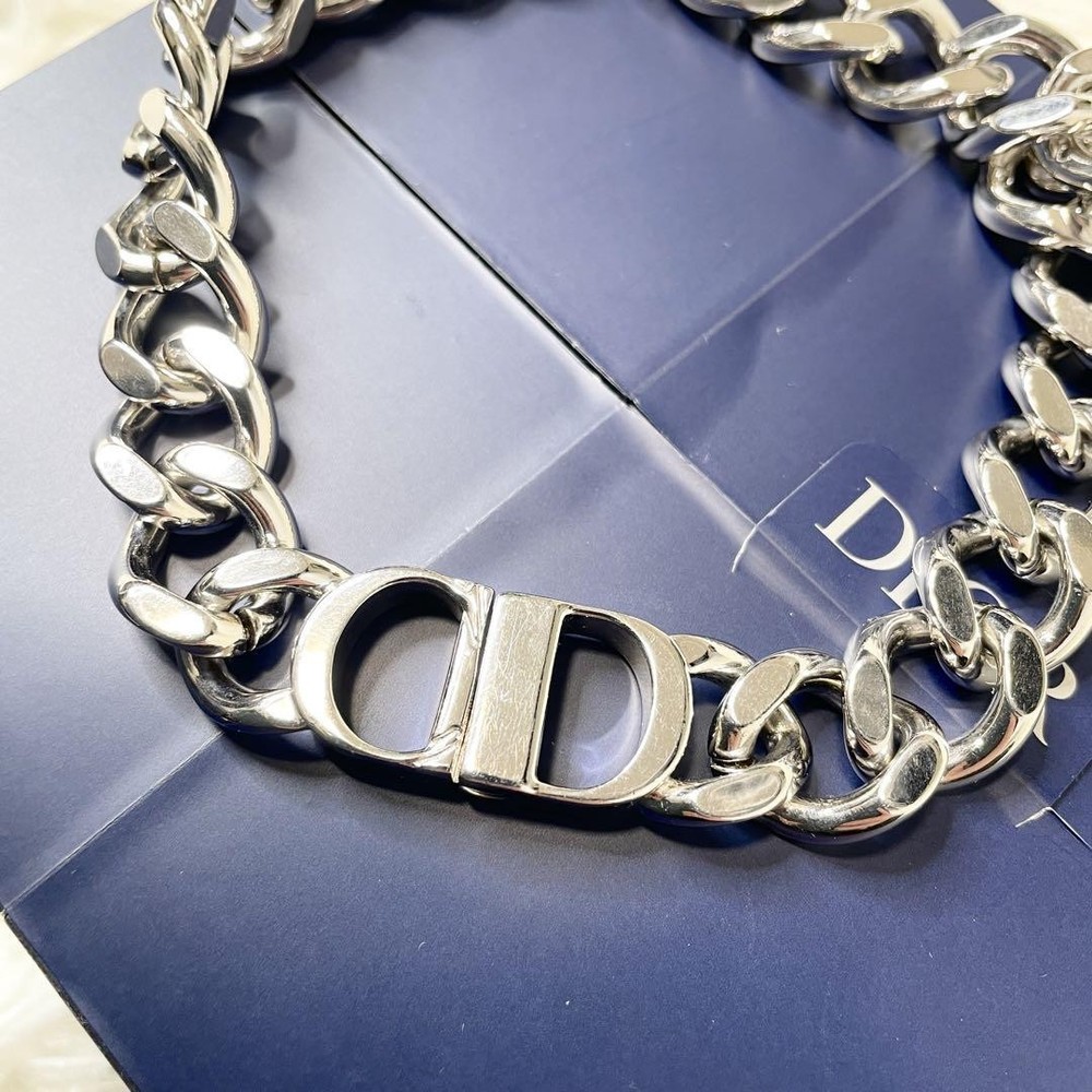 Christian Dior CD Icon Chain Link Necklace in Gold Tone